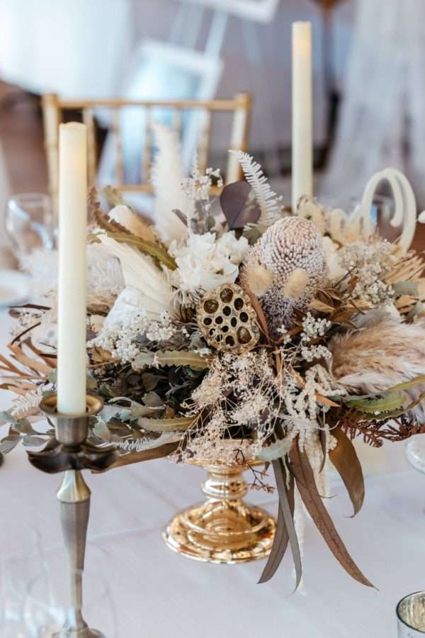 HIRE centrepiece in gold footed owl, reception table styling. centrepiece florals.