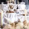 Reception look, neutral tones HIRE florals with dried and preserved flowers, gold and rustic elements. wood slices. alternative centrepiec styles. wedding HIRE.