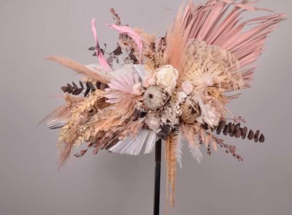 XL pink2, hire floral piece. ceremony. large preserved floral piece for hire. king protea. pink ivory