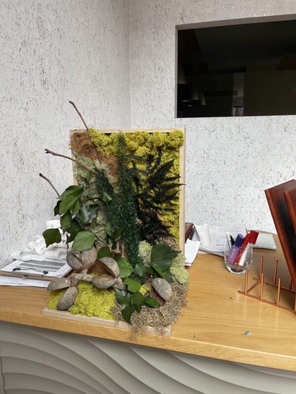 Greenscape floral piece. Corporate Flower HIRE. Dried and preserved flowers. Event and office HIRE.