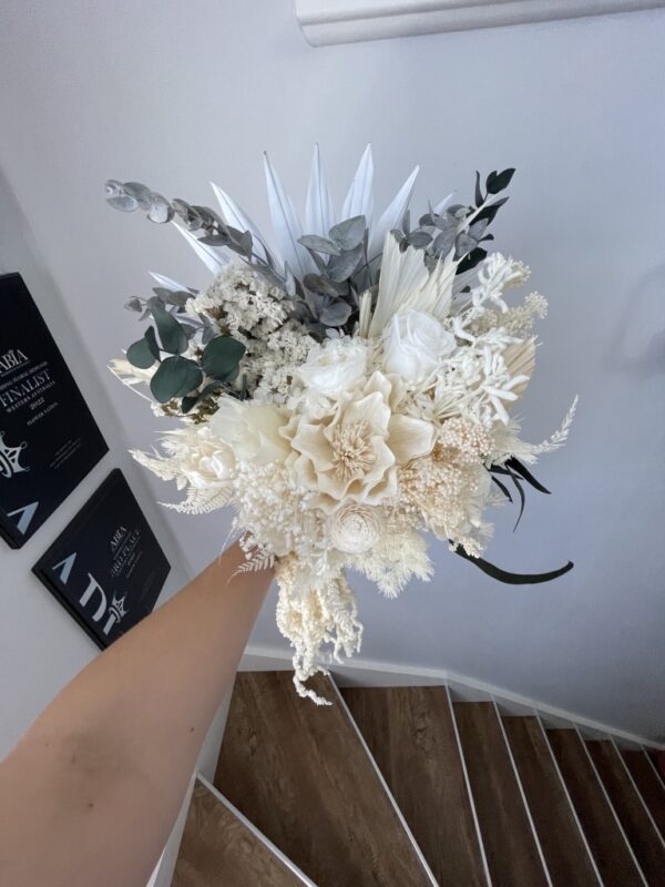 white and green Bridal bouquet keepsake, dried and preserved flowers