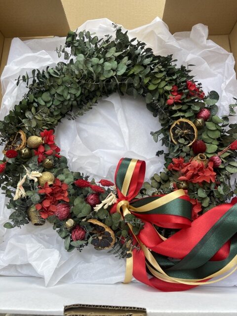 REAL preserved Christmas Wreath Red white green
