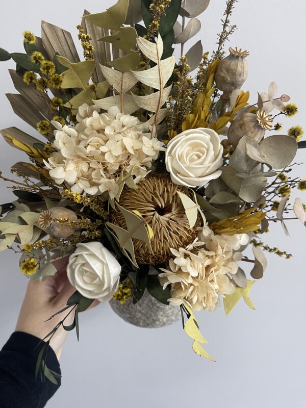 Medium green ivory natural tones preserved floral arrangement - Image 2