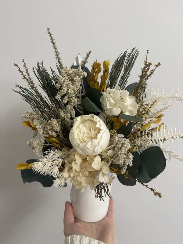 Small white/green yellow preserved floral arrangement