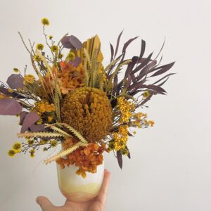 Small Mustard yellow preserved floral arrangement